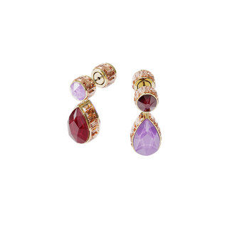 swarovski أقراط orbita، غير متماثلة، مزدانة بكريستالات على شكل قطرة، متعددة الألوان، طلاء باللون الذهبي